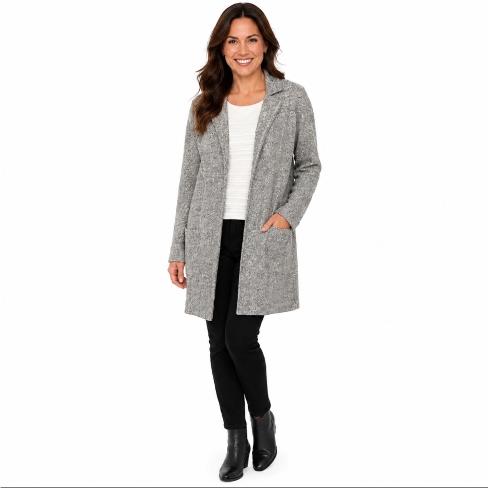 TRIBAL Gray Textured Longline Open-Front Cardigan Coat with  Pockets Sz P/S